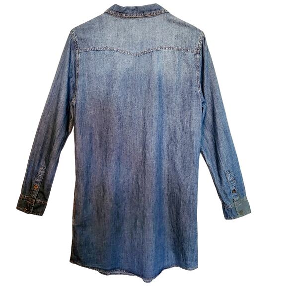 Huochetour Blue Med Wash Denim Button-up Long-sleeved Jean Dress Women Size 11 - Picture 2 of 9